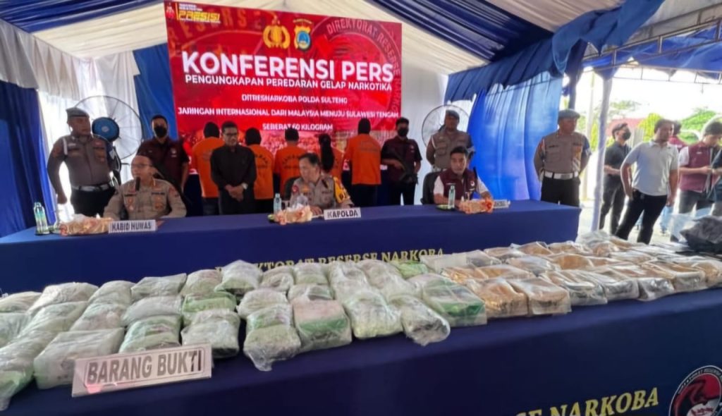 Konferensi Pers di Mapolda Sulteng, 60 kg Sabu Jadi Barang Bukti